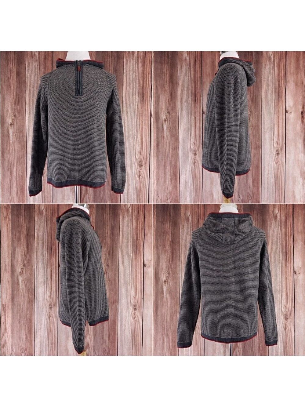 Carbon2Cobalt Mens Large Bark Oslo 1/4 Zip Pullover Knit Hoodie Sweater 155117